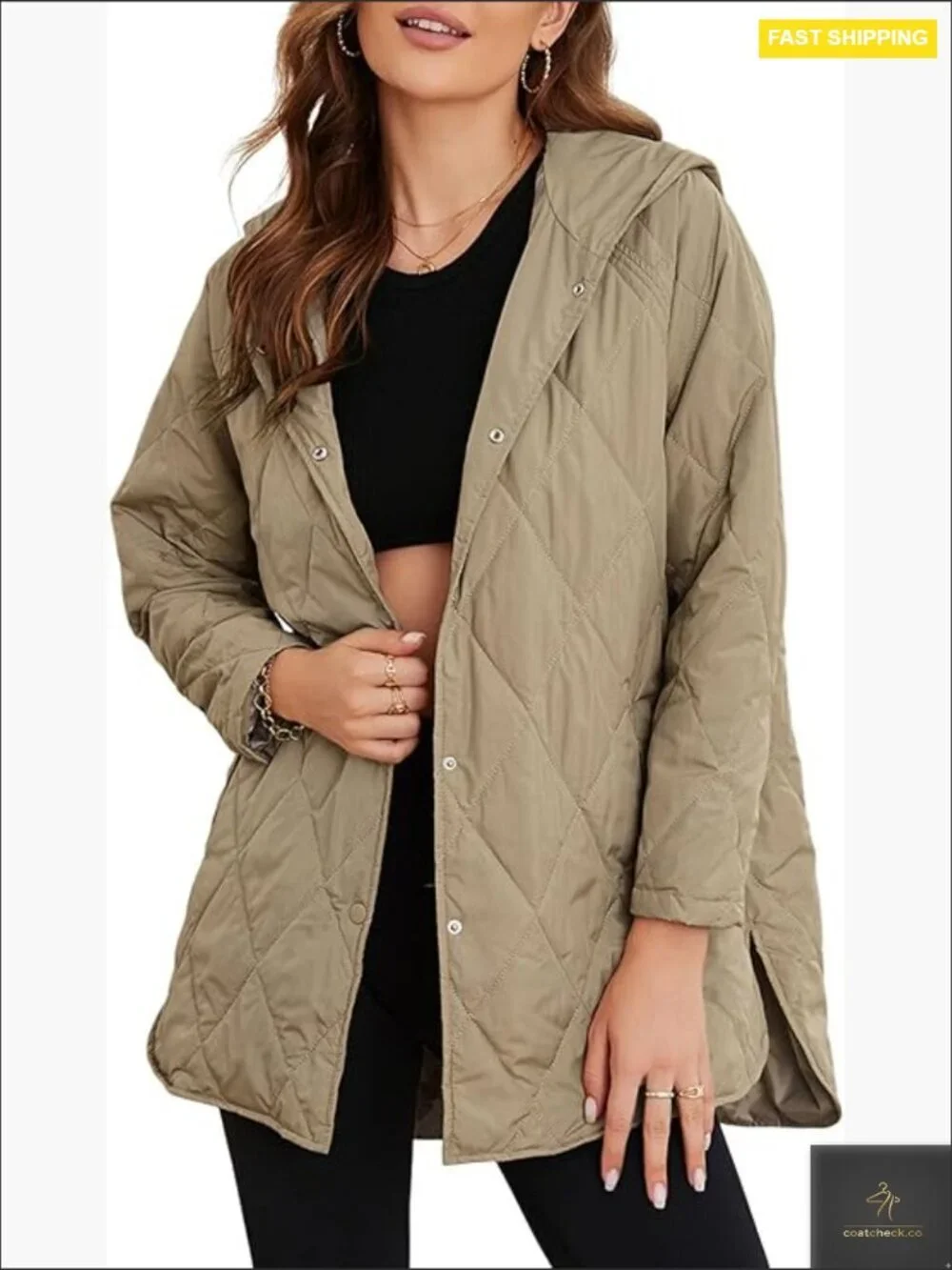 Diamond Quilted Hooded Lightweight Jacket Loose Boyfriend Style